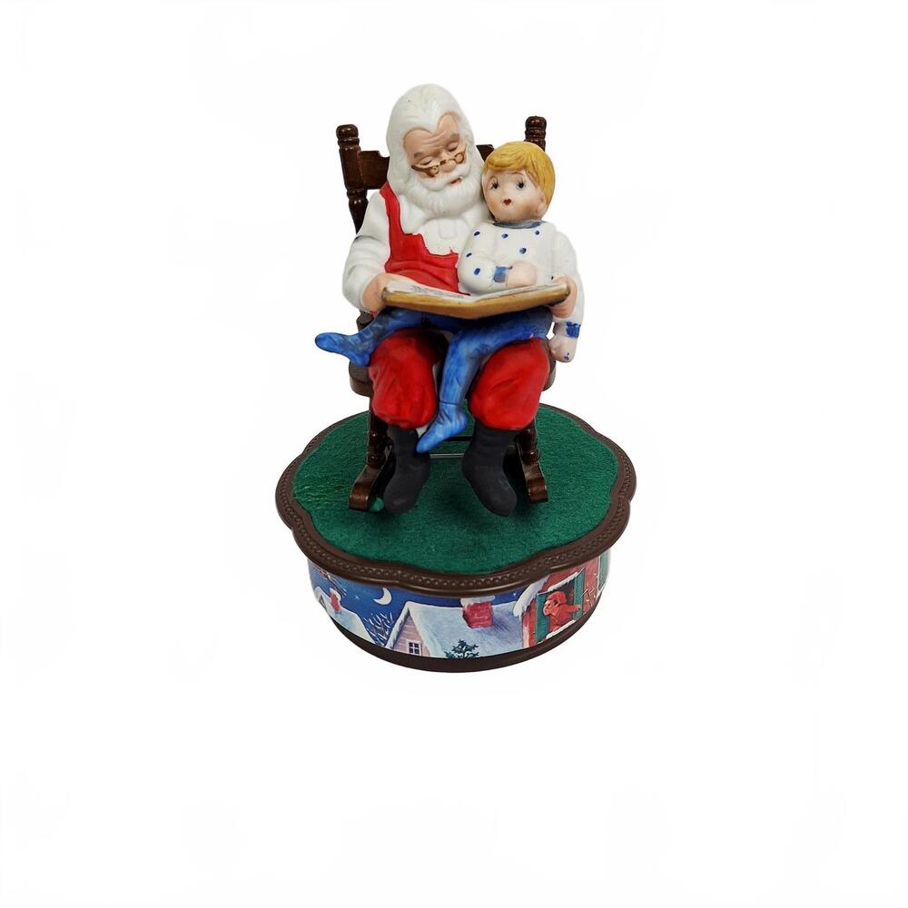 Vintage JASCO Santa Claus Reading to Child Musical Rocking Chair Figurine Taiwan